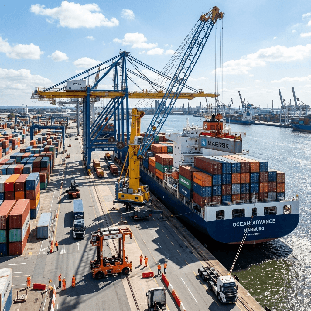 Container ship at port